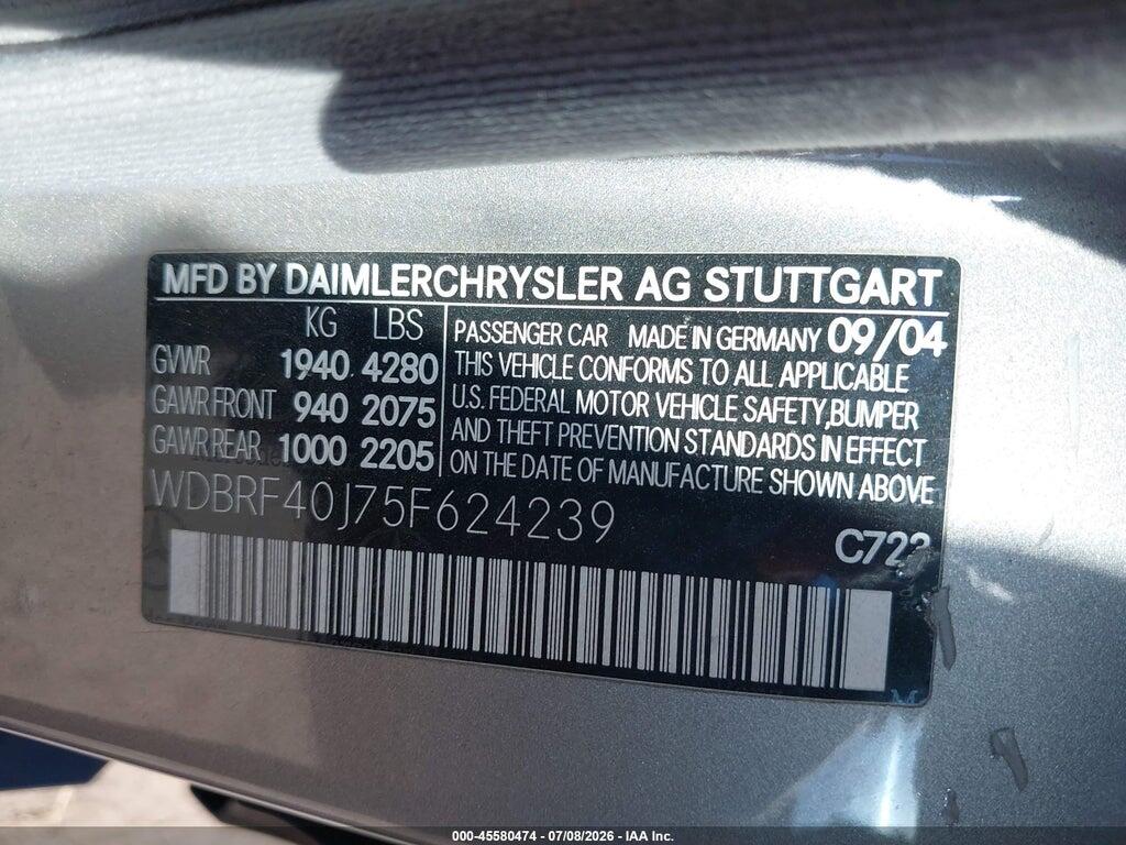 WDBRF40J75F624239 2005 MERCEDES-BENZ C 230 photo no. 9