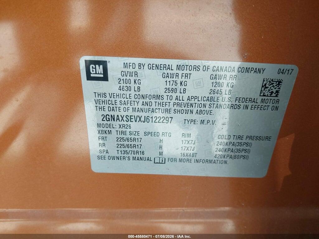 2GNAXSEVXJ6122297 2018 CHEVROLET EQUINOX photo no. 9