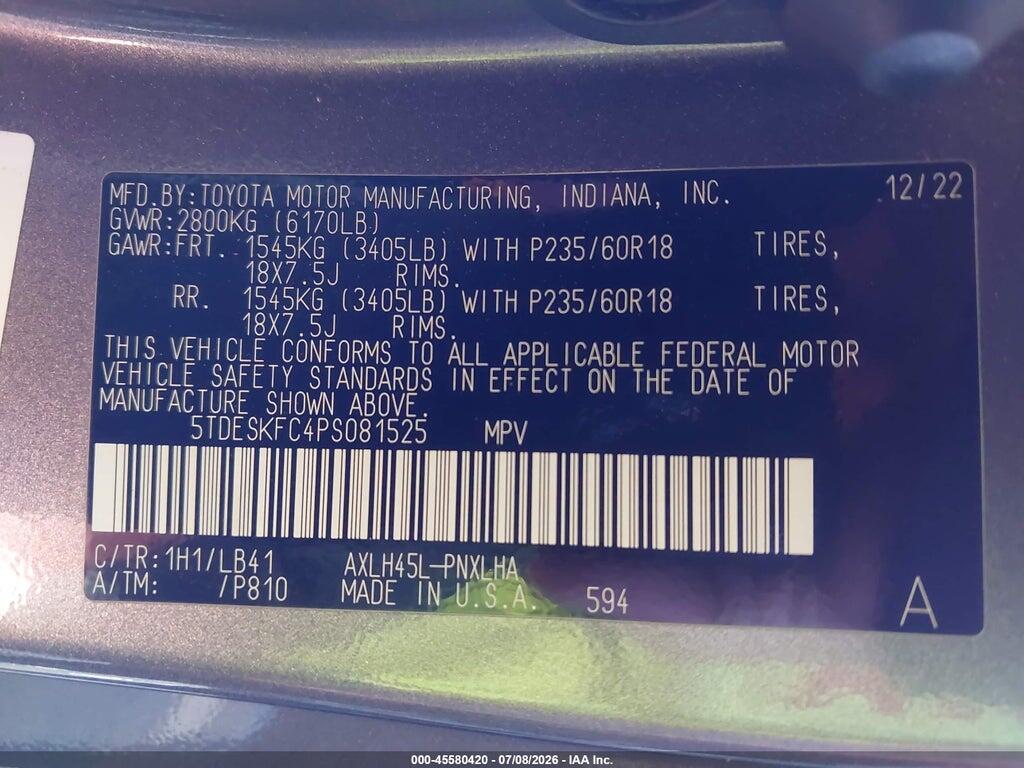 5TDESKFC4PS081525 2023 TOYOTA SIENNA photo no. 9