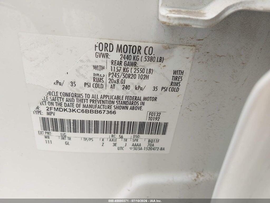 2FMDK3KC6BBB67366 2011 FORD EDGE photo no. 9