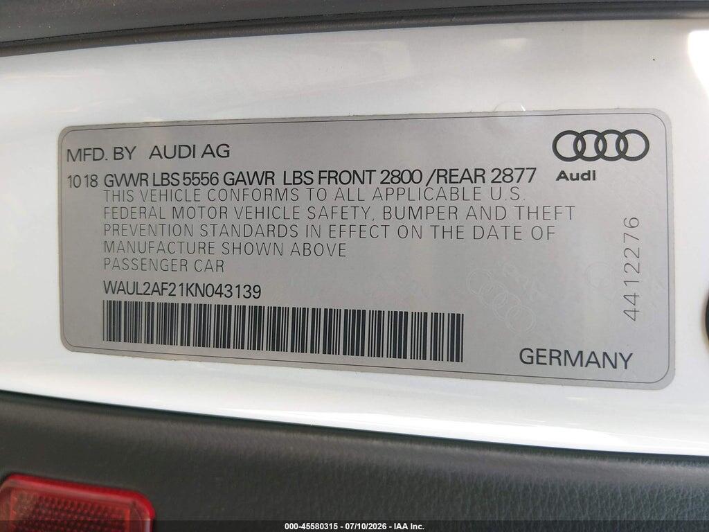 WAUL2AF21KN043139 2019 AUDI A6 photo no. 9