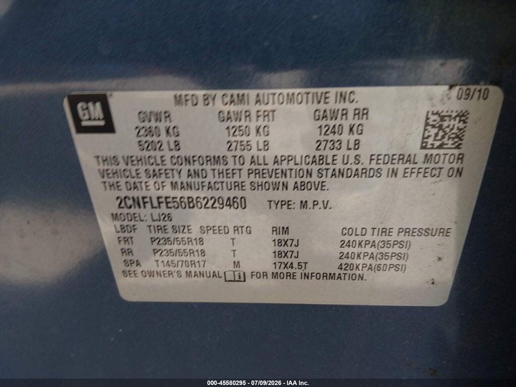 2CNFLFE56B6229460 2011 CHEVROLET EQUINOX photo no. 9
