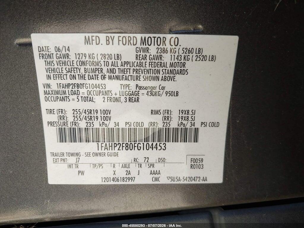 1FAHP2F80FG104453 2015 FORD TAURUS photo no. 9