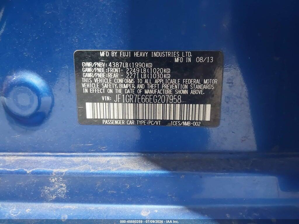 JF1GR7E66EG207958 2014 SUBARU IMPREZA WRX photo no. 9