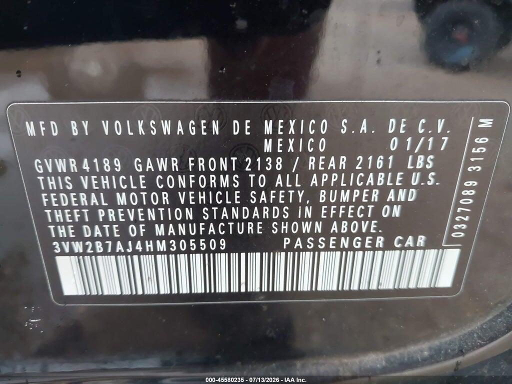 3VW2B7AJ4HM305509 2017 VOLKSWAGEN JETTA photo no. 9