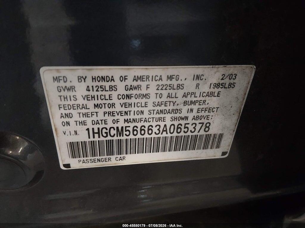 1HGCM56663A065378 2003 HONDA ACCORD SDN photo no. 9