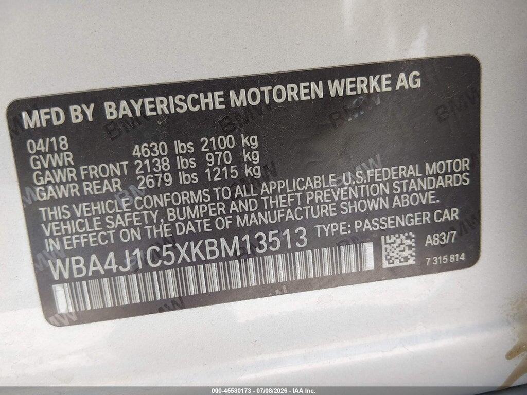 WBA4J1C5XKBM13513 2019 BMW 430I GRAN COUPE photo no. 9