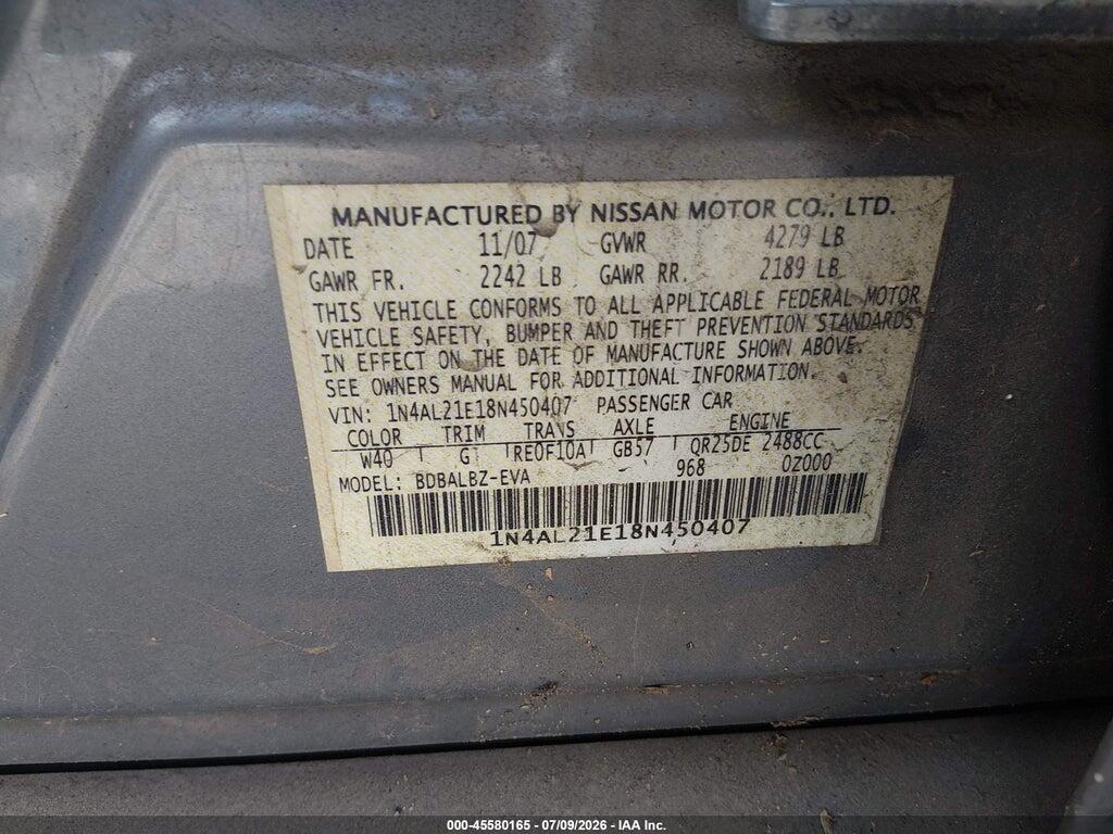 1N4AL21E18N450407 2008 NISSAN ALTIMA photo no. 9