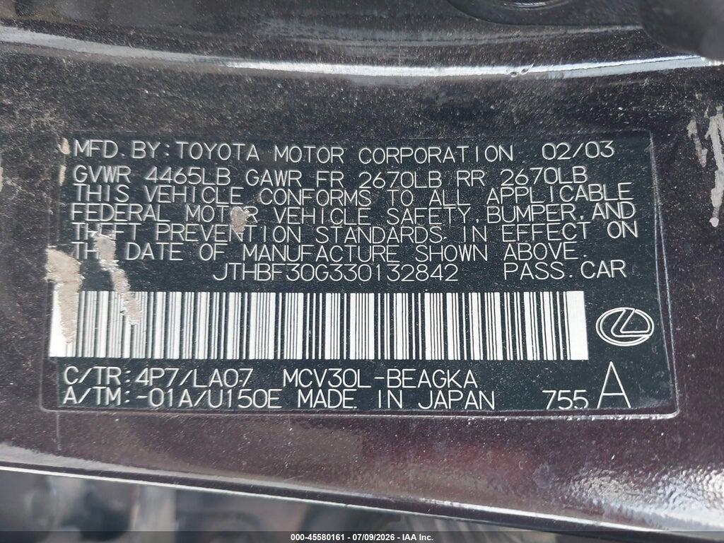JTHBF30G330132842 2003 LEXUS ES 300 photo no. 9