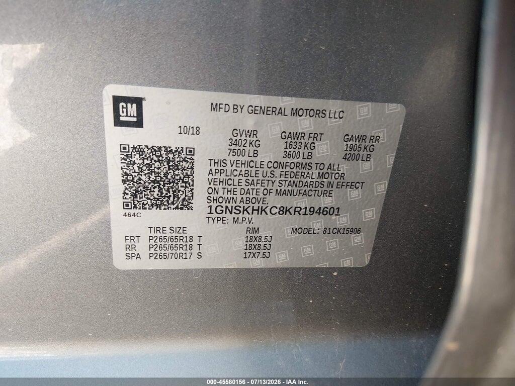 1GNSKHKC8KR194601 2019 CHEVROLET SUBURBAN photo no. 9