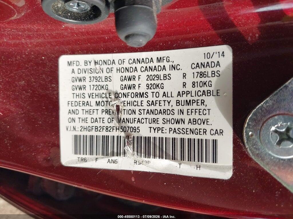 2HGFB2F82FH507095 2015 HONDA CIVIC photo no. 9