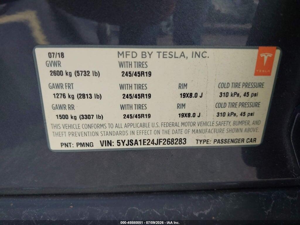 5YJSA1E24JF268283 2018 TESLA MODEL S photo no. 9