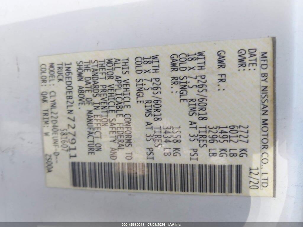 1N6ED0EB2LN727911 2020 NISSAN FRONTIER photo no. 9