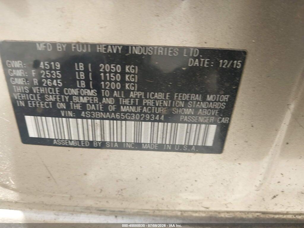 4S3BNAA65G3029344 2016 SUBARU LEGACY photo no. 9