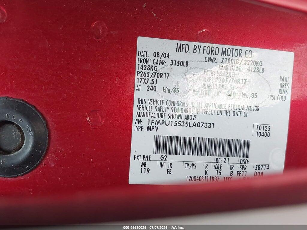 1FMPU15535LA07331 2005 FORD EXPEDITION photo no. 9