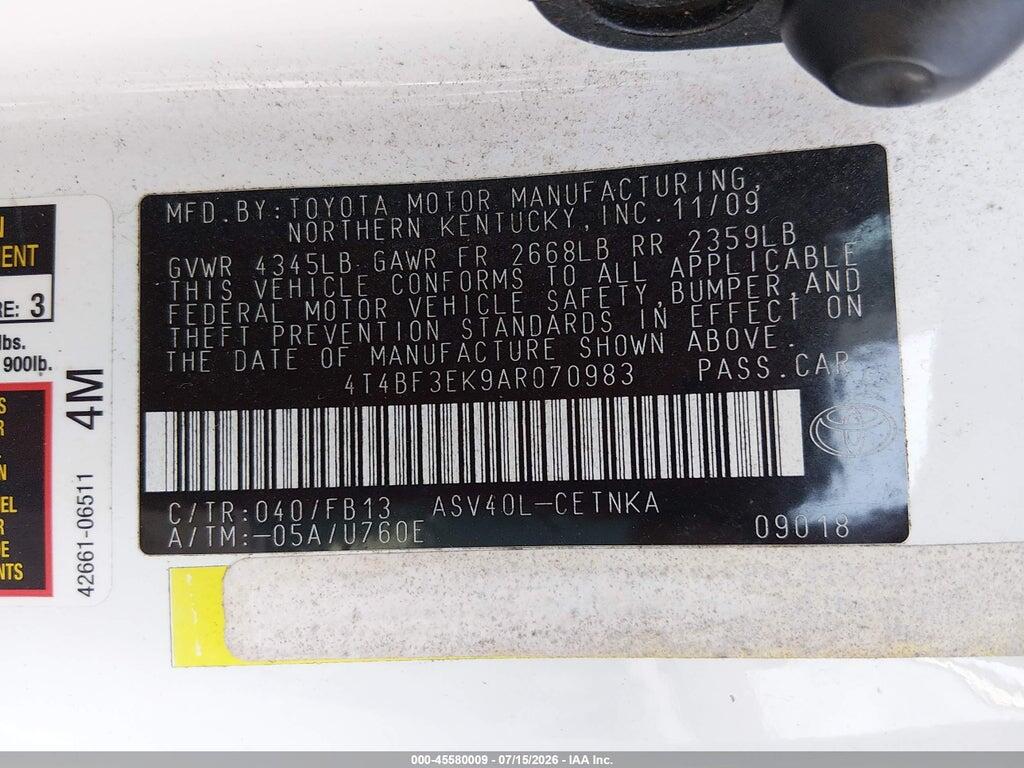 4T4BF3EK9AR070983 2010 TOYOTA CAMRY photo no. 9