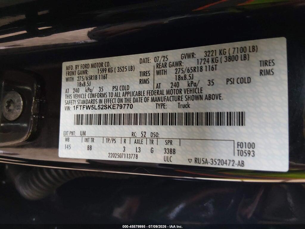 1FTFW5L52SKE79770 2025 FORD F-150 photo no. 9