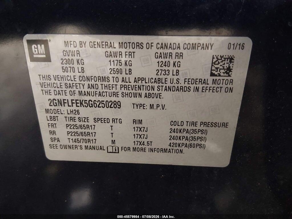 2GNFLFEK5G6250289 2016 CHEVROLET EQUINOX photo no. 9
