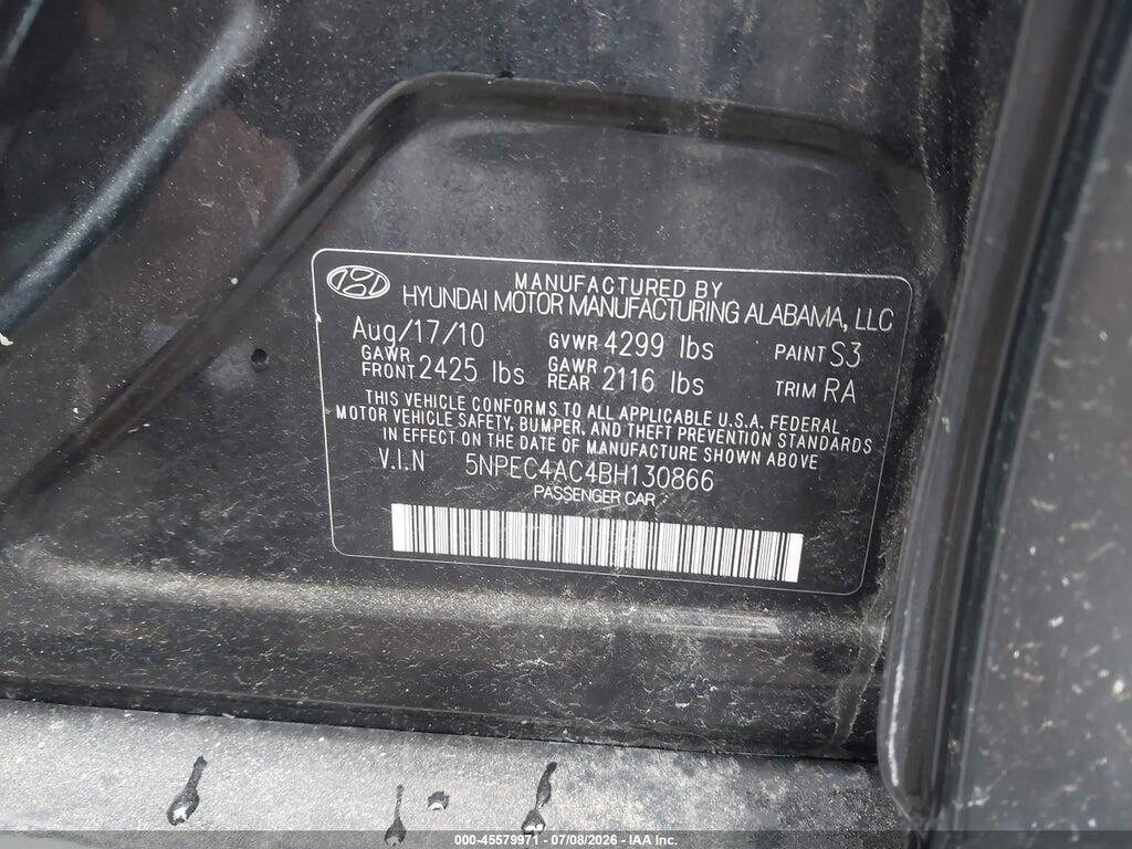 5NPEC4AC4BH130866 2011 HYUNDAI SONATA photo no. 9