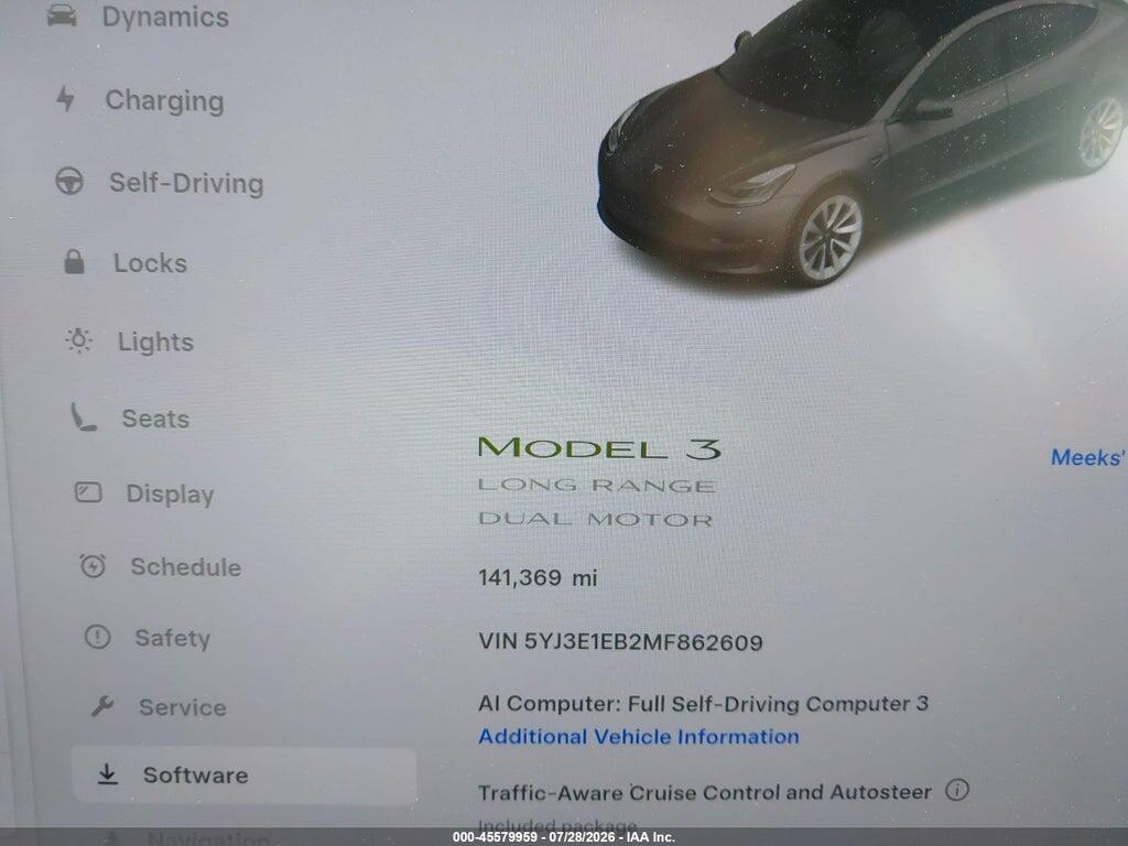 5YJ3E1EB2MF862609 2021 TESLA MODEL 3 photo no. 7