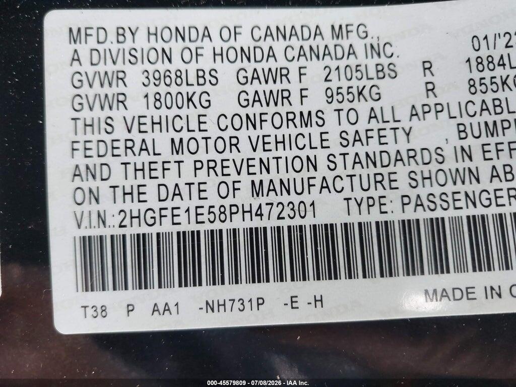 2HGFE1E58PH472301 2023 HONDA CIVIC SI photo no. 9
