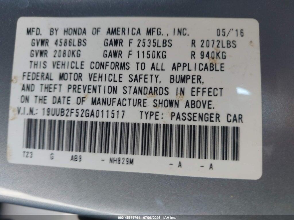 19UUB2F52GA011517 2016 ACURA TLX photo no. 9