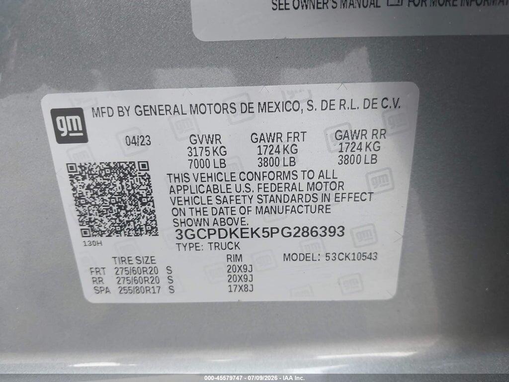 3GCPDKEK5PG286393 2023 CHEVROLET SILVERADO 1500 photo no. 9