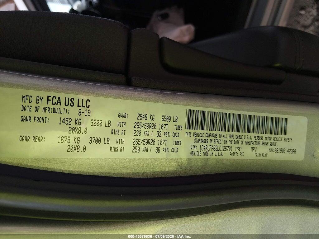 1C4RJFAG3LC126701 2020 JEEP GRAND CHEROKEE photo no. 9