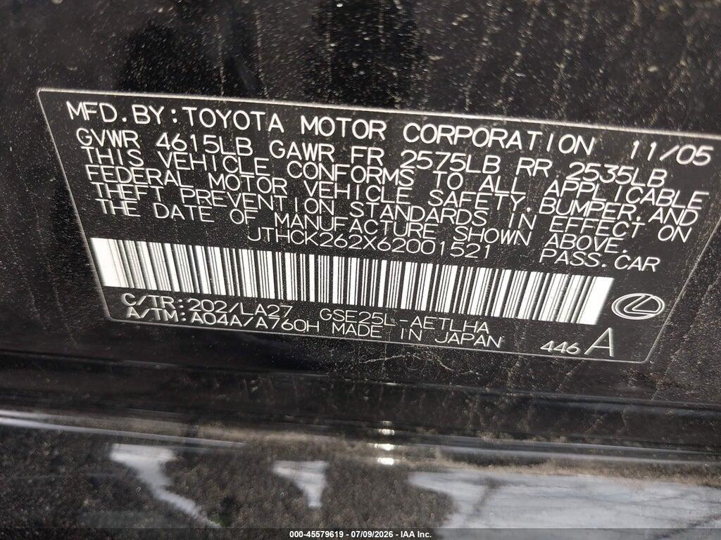 JTHCK262X62001521 2006 LEXUS IS 250 photo no. 9