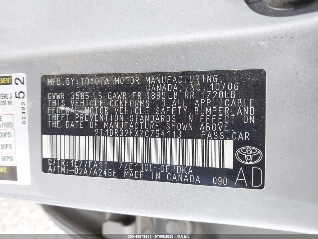 2T1BR32EX7C754113 2007 TOYOTA COROLLA photo no. 9