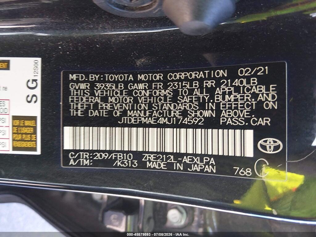 JTDEPMAE4MJ174592 2021 TOYOTA COROLLA photo no. 9