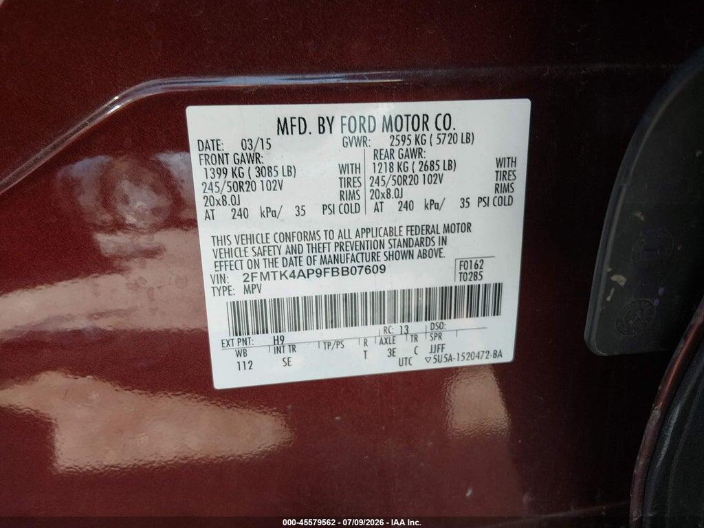 2FMTK4AP9FBB07609 2015 FORD EDGE photo no. 9