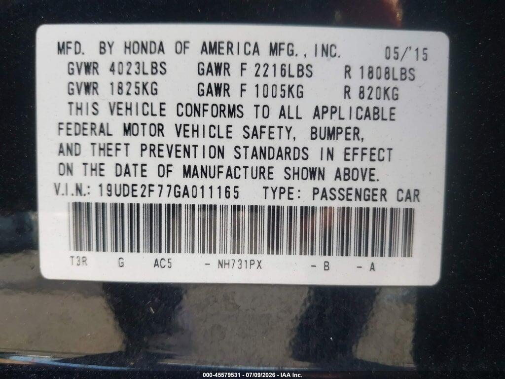 19UDE2F77GA011165 2016 ACURA ILX photo no. 9