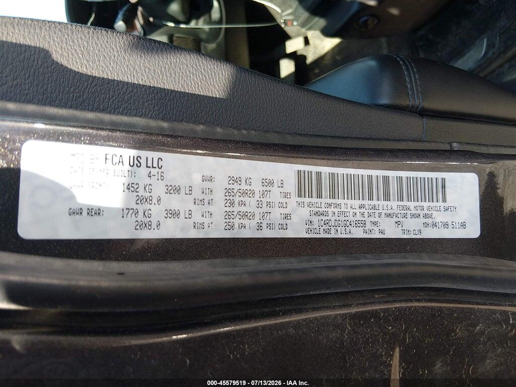 1C4RDJDG1GC416558 2016 DODGE DURANGO photo no. 9