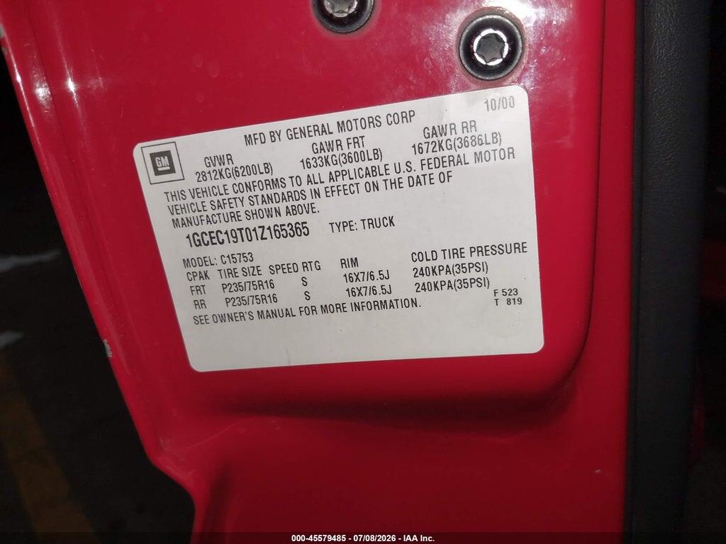 1GCEC19T01Z165365 2001 CHEVROLET SILVERADO 1500 photo no. 9
