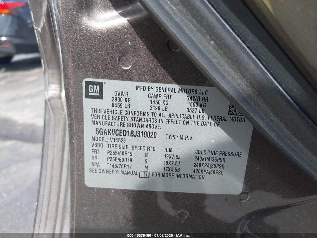 5GAKVCED1BJ310020 2011 BUICK ENCLAVE photo no. 9