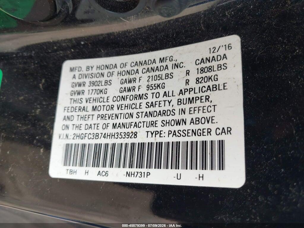 2HGFC3B74HH353928 2017 HONDA CIVIC photo no. 9