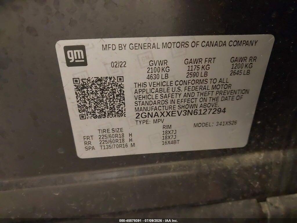 2GNAXXEV3N6127294 2022 CHEVROLET EQUINOX photo no. 9