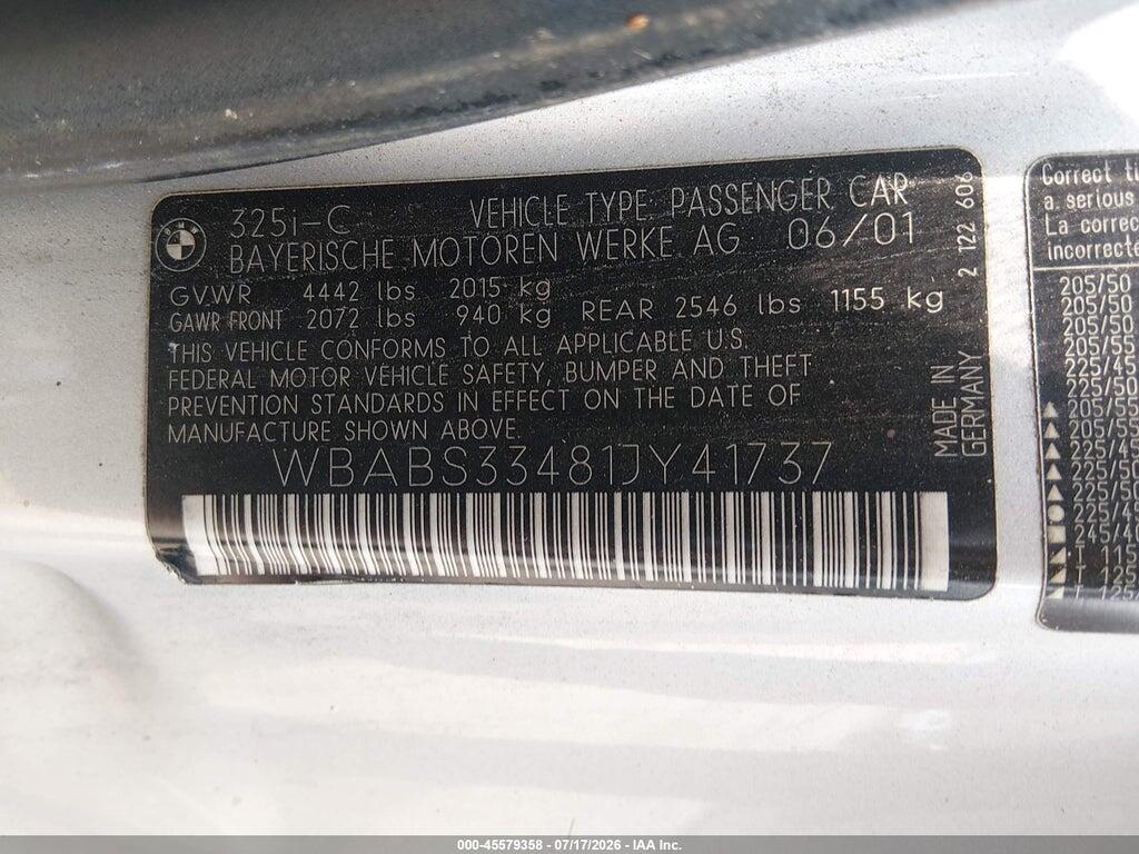 WBABS33481JY41737 2001 BMW 325CI photo no. 9