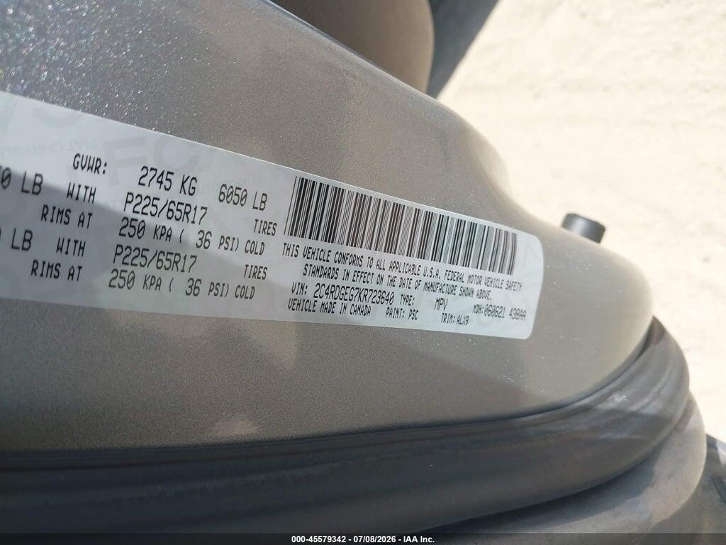 2C4RDGEG7KR723640 2019 DODGE GRAND CARAVAN photo no. 9
