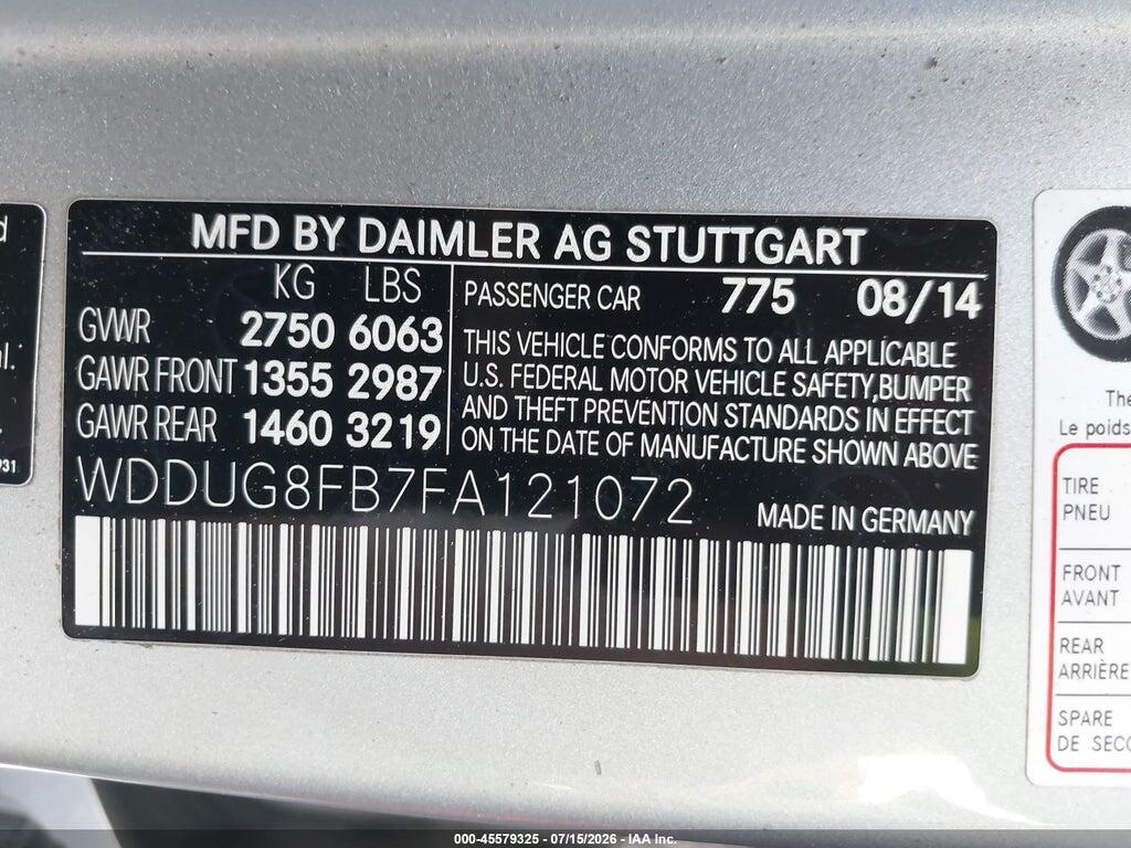 WDDUG8FB7FA121072 2015 MERCEDES-BENZ S 550 photo no. 9