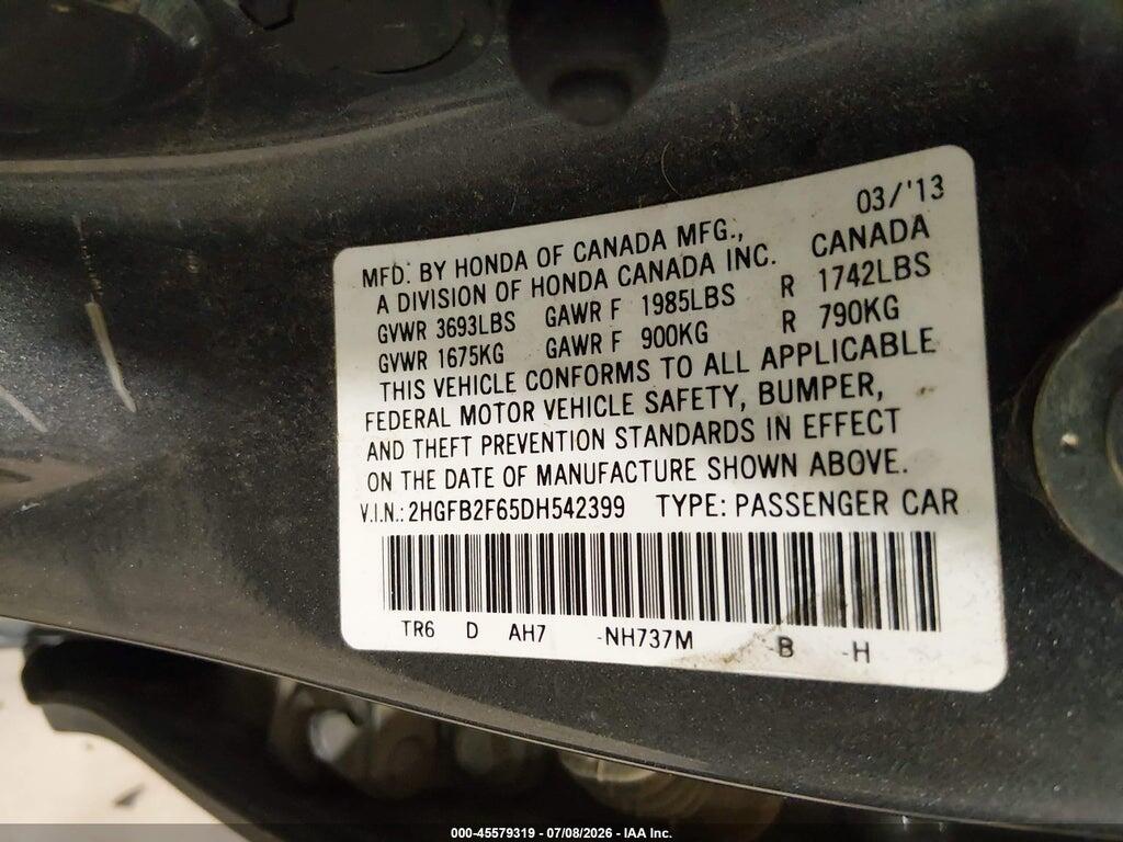 2HGFB2F65DH542399 2013 HONDA CIVIC photo no. 9