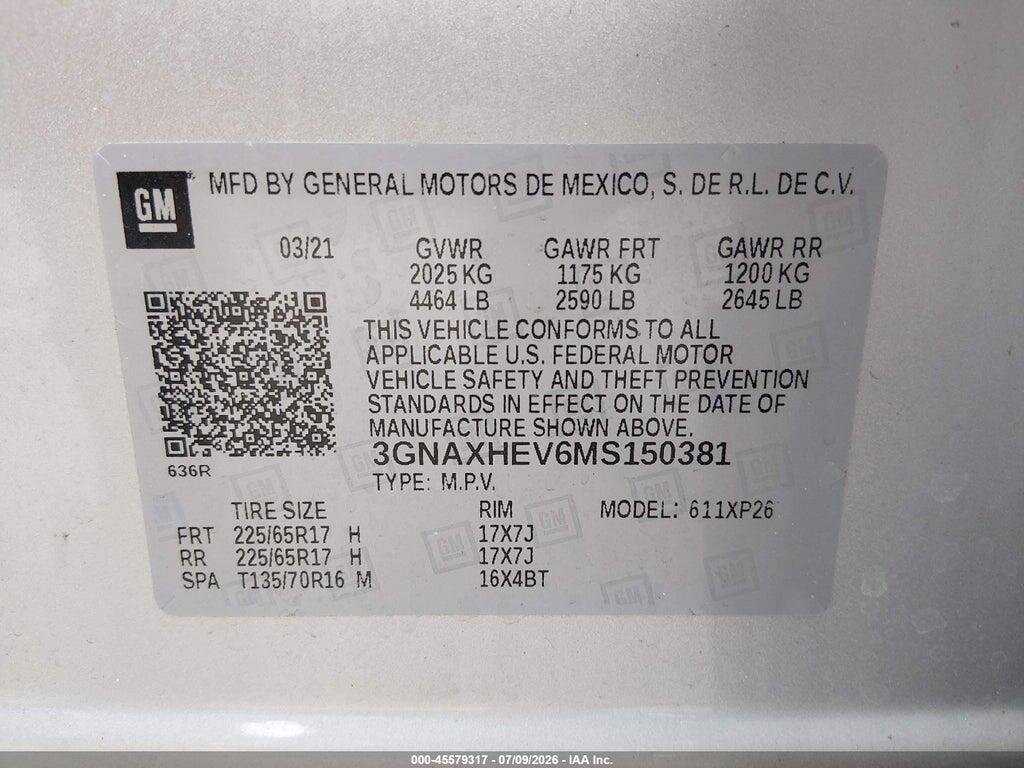 3GNAXHEV6MS150381 2021 CHEVROLET EQUINOX photo no. 9
