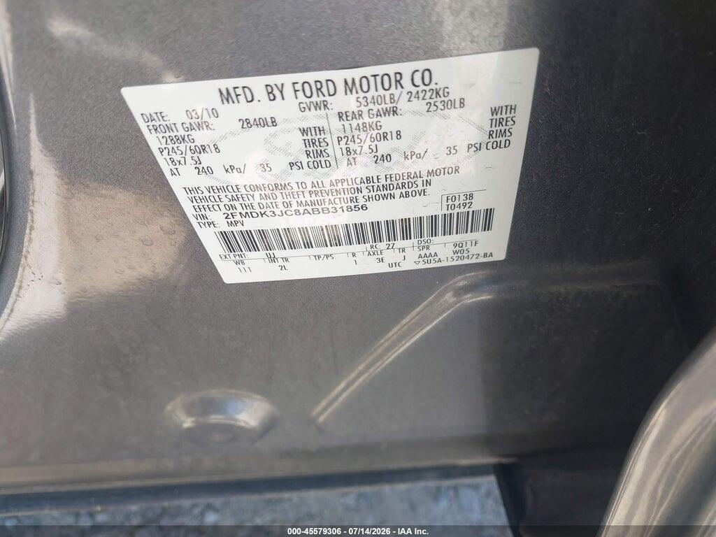 2FMDK3JC8ABB31856 2010 FORD EDGE photo no. 9