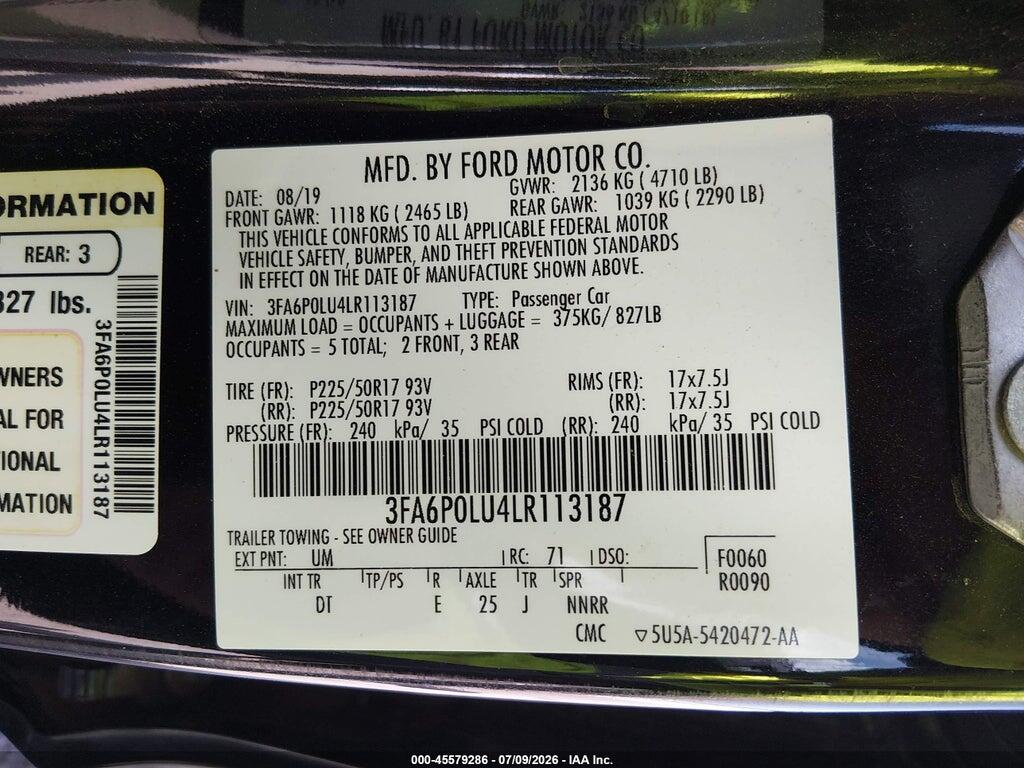 3FA6P0LU4LR113187 2020 FORD FUSION photo no. 9