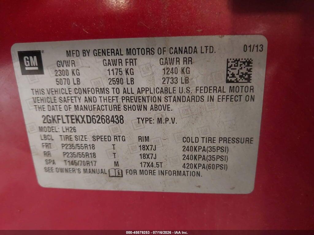 2GKFLTEKXD6268438 2013 GMC TERRAIN photo no. 9