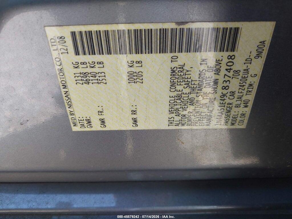 1N4AA51E49C837408 2009 NISSAN MAXIMA photo no. 9