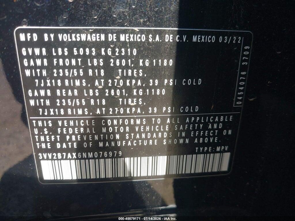 3VV2B7AX6NM076979 2022 VOLKSWAGEN TIGUAN photo no. 9