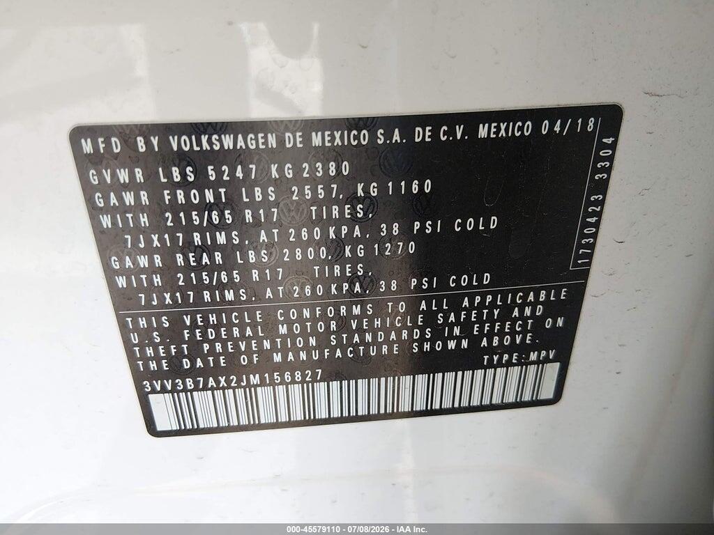 3VV3B7AX2JM156827 2018 VOLKSWAGEN TIGUAN photo no. 9
