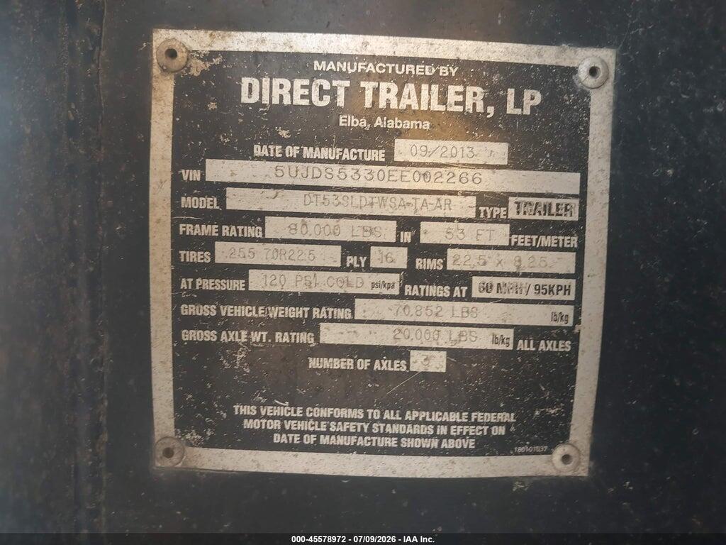 5UJDS5330EE002266 2014 DIRECT 53' DROP DECK SEMI TRAILER photo no. 9